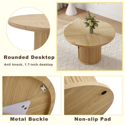 47.2 Inch Wood Grain Round Dining Table Set with Roman Column Base & Storage Shelf, Retro Brown 2-Piece Dining Set