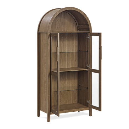 Brown High Arched LED Light Wooden Storage Cabinet Adjustable Glass Partition Modern Retro Home Multi-Functional Display Cabinet