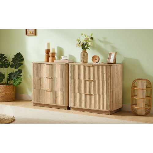 3 Drawers Drasser, 27.6'' Wide Modern Chest of Drawers Curved wave Design,Nightstand,Wood Drawer Organizer for Bedroom, Living Room, Hallway, Oak,27.6''W x 15.8''D x 27.4''H.