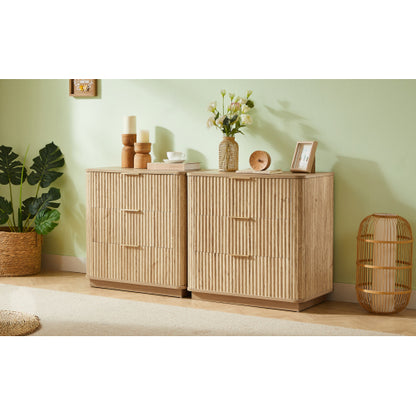 3 Drawers Drasser, 27.6'' Wide Modern Chest of Drawers Curved wave Design,Nightstand,Wood Drawer Organizer for Bedroom, Living Room, Hallway, Oak,27.6''W x 15.8''D x 27.4''H.