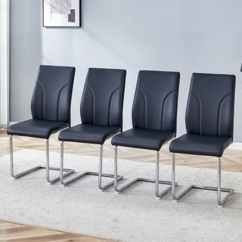 Black PU High Back Dining Chairs Set of 4, Waterproof Upholstered Side Chairs for Kitchen Living Room
