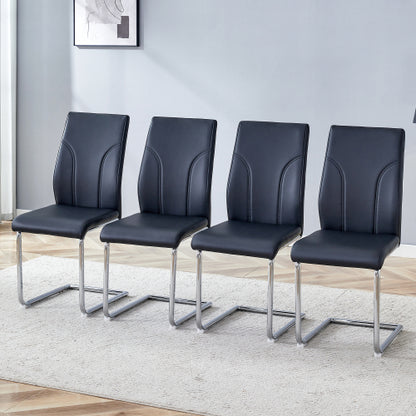 Black PU High Back Dining Chairs Set of 4, Waterproof Upholstered Side Chairs for Kitchen Living Room