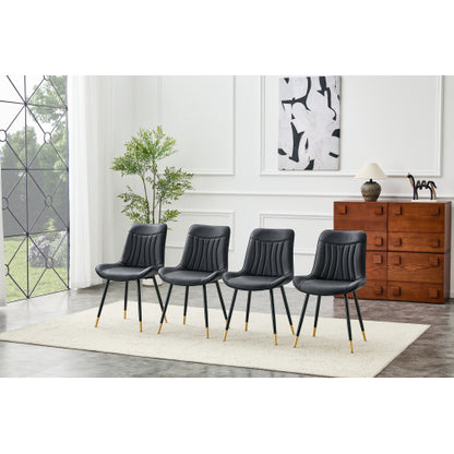Dining Chairs Set of 4, Black Tech Fabric Upholstered Dining Chairs with Semi-Gloss Black Metal Legs, Gold-Trimmed Adjustable Non-Slip Feet, Vertical-Stitched High Back (Black, Set of 4)