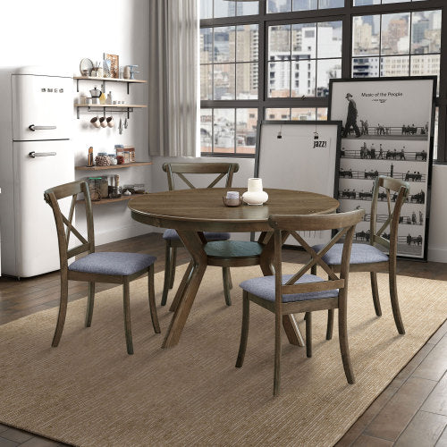47.24 Inch Round Rubber Wood Dining Table with Pedestal Base