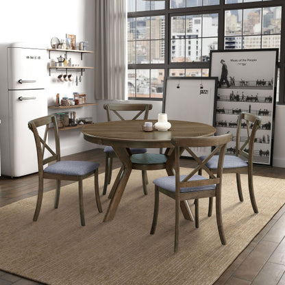 47.24 Inch Round Rubber Wood Dining Table with Pedestal Base