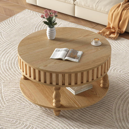 31.5inch  Flip-Top Mid-Century Coffee Table, Natural Wood