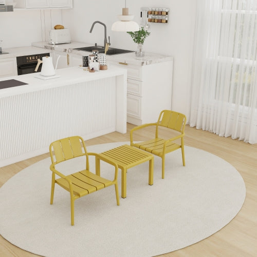 Holiday - 2-Piece PP Single-Seater Chairs + Coffee Table Set – Indoor/Outdoor Multi-Purpose Furniture for Living Room, Balcony, Beach (No Assembly Chairs, Easy Setup Table) – Polypropylene, Yellow