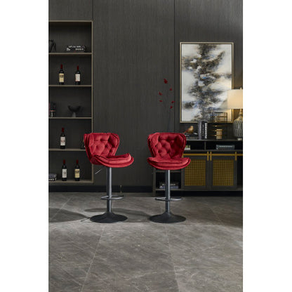 Set of 2 Bar Stools with powder Footrest and Base Swivel Height Adjustable Mechanical Lifting Velvet + powder Leg Simple Bar Stool-RED