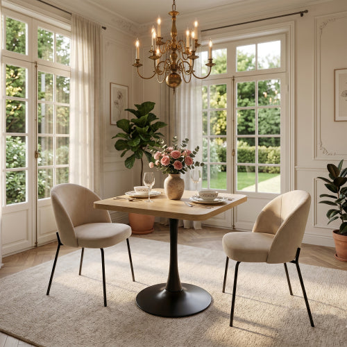 27.6 Inch Tulip Square Dining Table, Natural Color