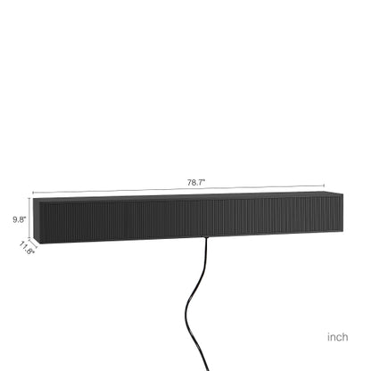 Wall Mount Floating High Gloss TV Cabinet with 16 Color LED Lights & Power Outlet for Living Room