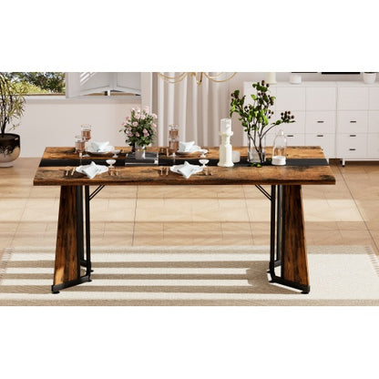 70.9 Inch Large Rectangular Dining Table, Rustic Brown