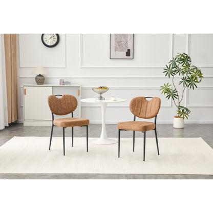 Set of 2 Light Brown Tech Fabric Dining Chairs, Spray Coated Metal Leg With Top Handle Adjustable Non-Slip Feet