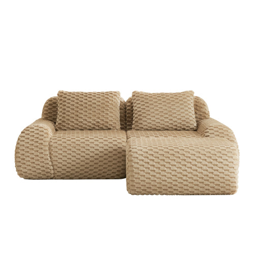 82 inch  Light-Camel Flannelette L-Shaped Modular Boneless Sofa,Ottoman