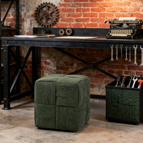 Green Square Corduroy Ottoman Footrest, 300 LBS Sturdy Wood Frame No-Assembly Multiuse Sofa Stool