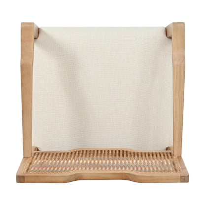 Set of 2 Natural Rubber Wood Farmhouse Rattan Back Counter Bar Stools, Beige Fabric 27.9inch  Seat Height Armless Stools