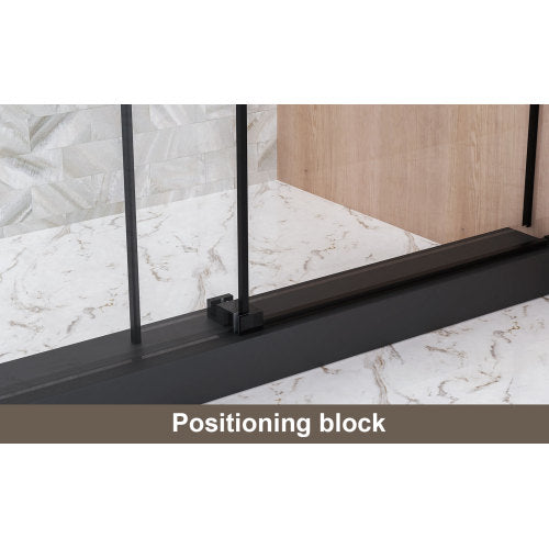Frameless Single sliding shower door 56-60 "W x 76" H, 1/4 "(6 mm) Clear Tempered Glass, Explosion Proof Film, Stainless Steel Handle Square Tube Track ,Matte Black