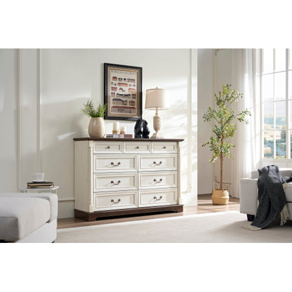 9 Drawer Dresser Chest for Bedroom with Wooden Base and Riser Trim, Wooden Rustic Rustic Chest of Drawers, Storage Dresser for Bedroom, Living Room