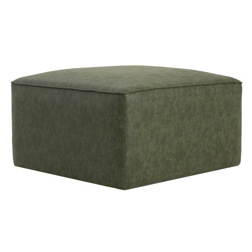 Green Square PU Leather Modular Sectional Ottoman, Pocket Coil Cushion Footrest for Contemporary Sofa Sets