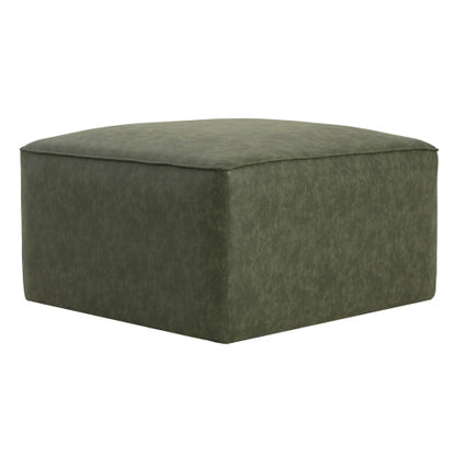 Green Square PU Leather Modular Sectional Ottoman, Pocket Coil Cushion Footrest for Contemporary Sofa Sets