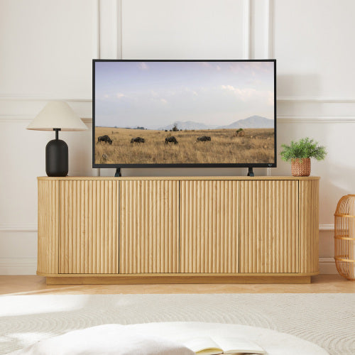 Natural Wave Pattern Sideboard TV Stand 64 Inch Wide Storage Cabinet for Living Room Entryway