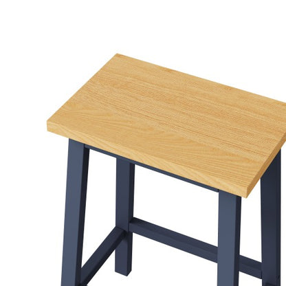 Set of 2 Navy Blue Solid Wood A-Frame Counter Bar Stools, 25.6 inch  Height, Footrest, 220lbs Capacity