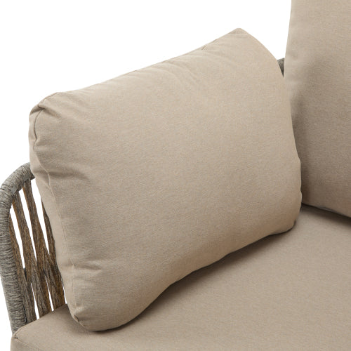 [Set of 2] 36" Beige Iron Lounge Chair with Rope Weave Design and Plush Cushions, Perfect for Indoor and Outdoor Relaxation