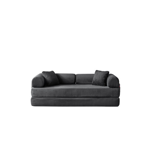 78.8 inch  Grey Corduroy Convertible Compression Boneless Floor Sofa-Bed