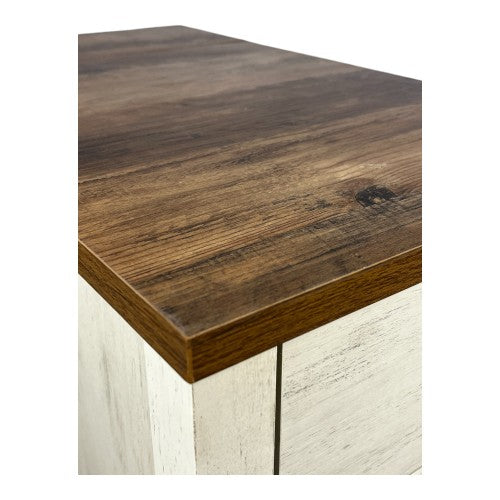 Brown White Farmhouse Nightstand with Charging Station