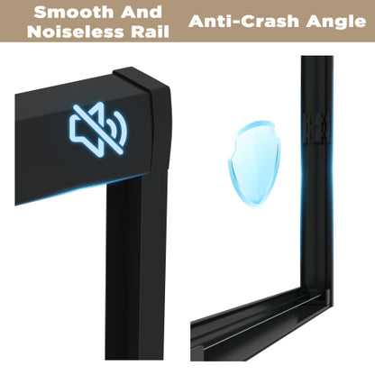 44-48" W × 72" H Tempered Glass with Explosion Proof Film, Aluminum Frame Double Sliding Shower Door, "1/4 (6 mm), Stainless Steel handle, Matte Black