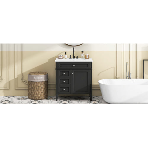 30'' Bathroom Vanity with Top Sink, Modern Bathroom Storage Cabinet with 2 Drawers and a Tip-out Drawer, Single Sink Bathroom Vanity