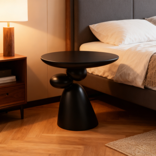 Lucky Stone Fiberglass End Table, Wabi-Sabi Style Minimalist Accent Table