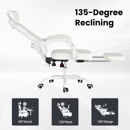 Ergonomic Office Chair with Footrest, Mesh Office Desk Chair with Headrest, High Back Computer Chair with Adjustable Lumbar Support for Home Office Study Room Bedroom, Beige