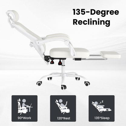 Ergonomic Office Chair with Footrest, Mesh Office Desk Chair with Headrest, High Back Computer Chair with Adjustable Lumbar Support for Home Office Study Room Bedroom, Beige