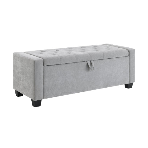 48inch  Ottoman with Storage, Storage Ottoman Bench with Safety Hinge, Upholstered Entryway Bench with Seating for Bedroom, Living Room, Hold up to 350 lb, Light Grey