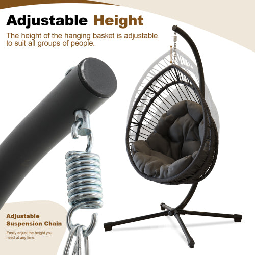 Outdoor Egg-shaped Hanging Chair with Stand, Patio Egg-shaped Swing Chair, Indoor Rocking Chair, Outdoor Hammock Egg-shaped Chair, Dark Gray