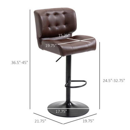Bar Height Bar Stools Set of 2 with Adjustable Seat, Thick Padded Cushion and Metal Footrest for Home Bar, Brown