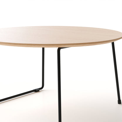 Round Oak Veneer Coffee Table with Carbon Steel Legs