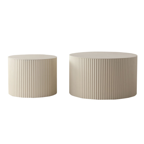 2-Piece Beige Nesting Drum Coffee Table with Wave Stripes