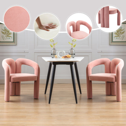 Velvet Upholstered Barrel Dining Armchairs, Set of 2, Pink