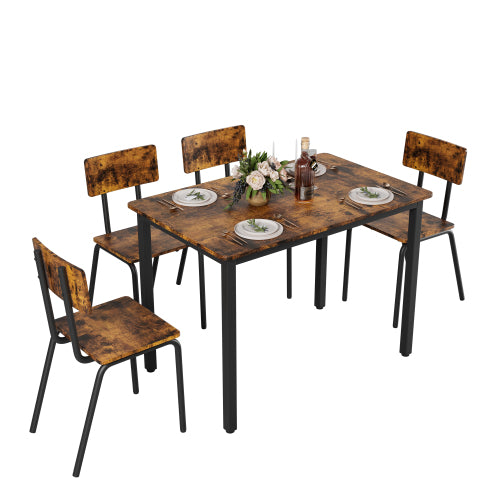 5-Piece Rustic Brown Dining Set, 43.3inch  Table & 4 Ergonomic Chairs