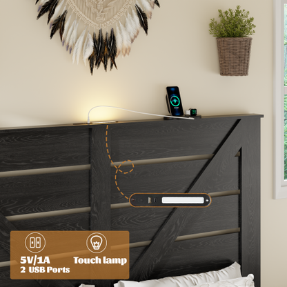 Queen Bed Frame Headboard , Wood Platform Bed Frame , Noise Free,No Box Spring Needed and Easy Assembly Tool,Large Under Bed Storage, Black