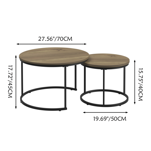 27.6inch  Nesting Coffee Table Set of 2 MDF Marble Top Metal Frame Side Tables