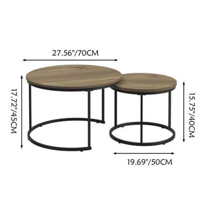 27.6inch  Nesting Coffee Table Set of 2 MDF Marble Top Metal Frame Side Tables