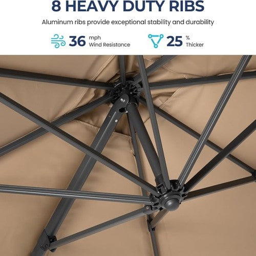 10 Ft Khaki Square Large Cantilever Patio Umbrella with 360° Rotation & Tit Adjustment and Heavy Duty Offset Polyester Canopy Deck Umbrella without base.