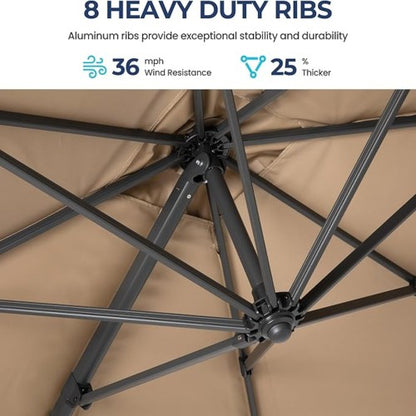 10 Ft Khaki Square Large Cantilever Patio Umbrella with 360° Rotation & Tit Adjustment and Heavy Duty Offset Polyester Canopy Deck Umbrella without base.