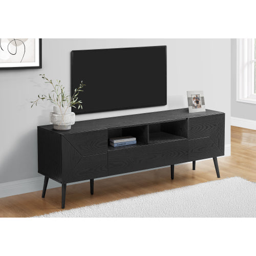Black 72 inch Mid Century TV Stand with Drawer and Cabinets