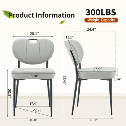Set of 2 Gray Premium Leather Dining Chairs, Spray Coated Metal Legs with Top Handle & Adjustable Feet