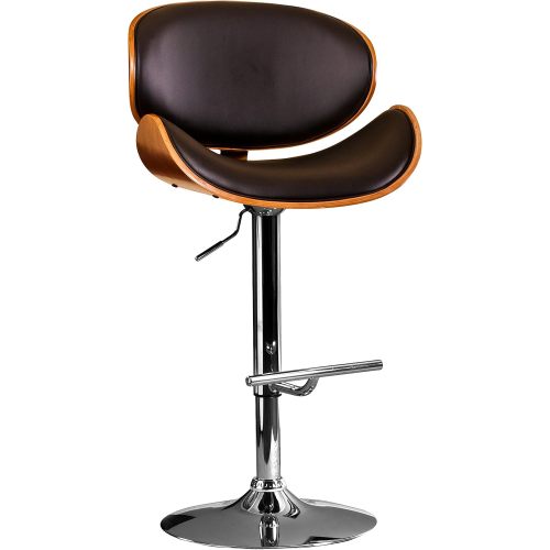 Modern Contemporary Swivel Walnut Bentwood Lift Adjustable Height Bar Stool with Curved Seat and Back (black)