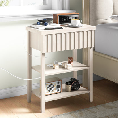 2-Pack Beige Fluted Charging Nightstand