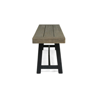 Outdoor Acacia Wood Bench, Sandblast Gray Finish and Black